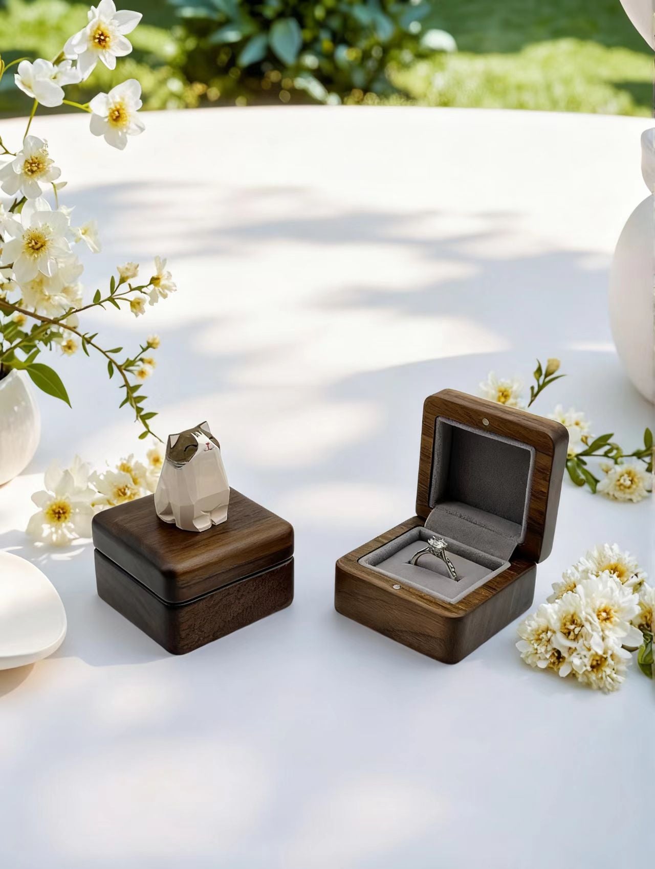Custom Wooden Pet Wedding Egagement Ring Box