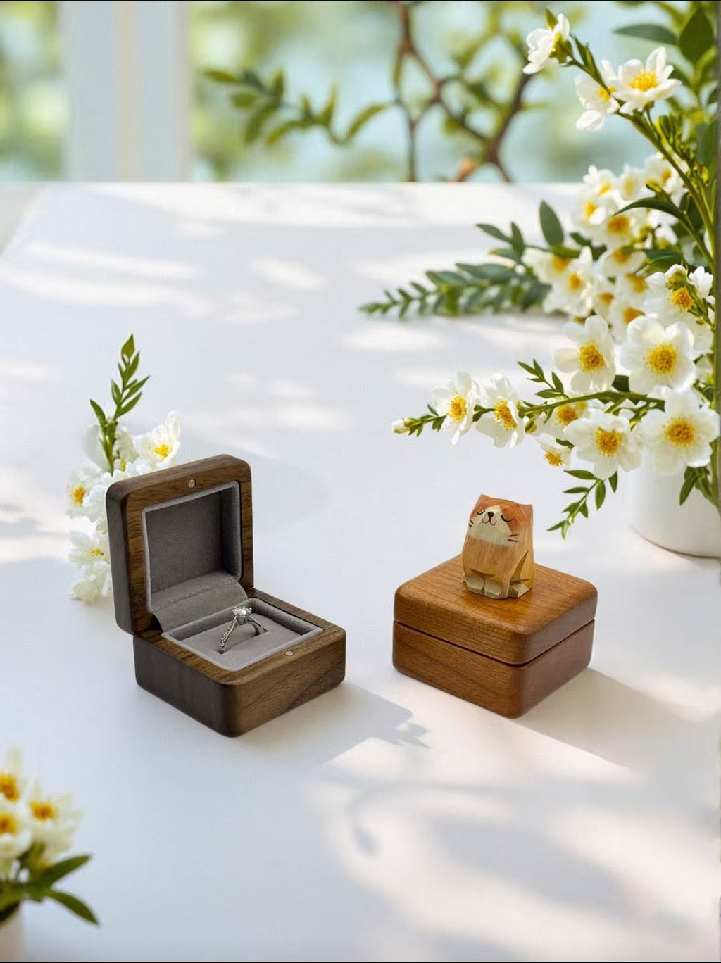 Custom Wooden Pet Wedding Egagement Ring Box